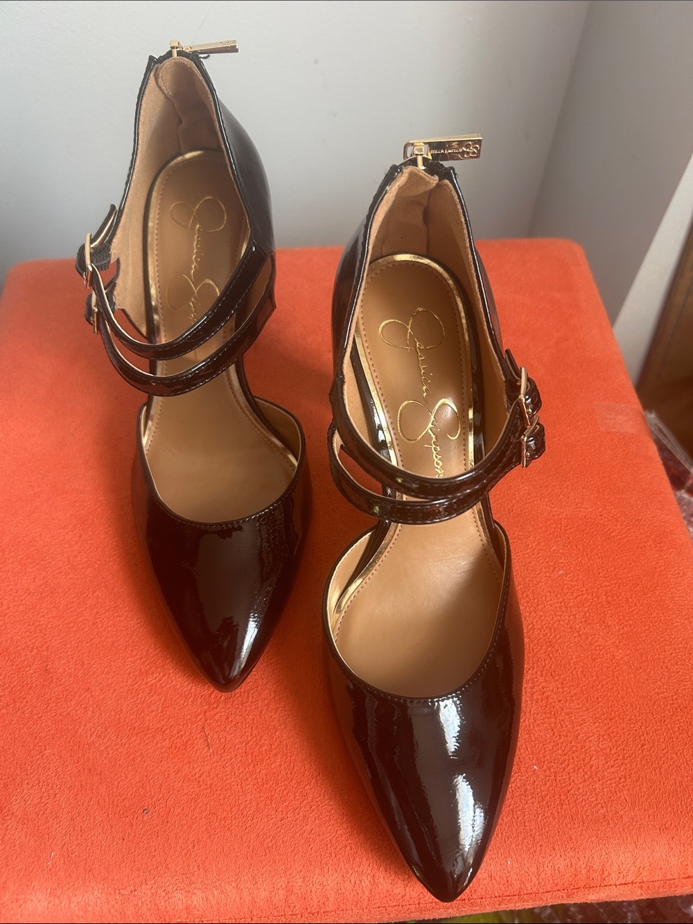 Jessica Simpson Black Patent  Nyrole Pointed Mary Jane Pumps with Double Straps